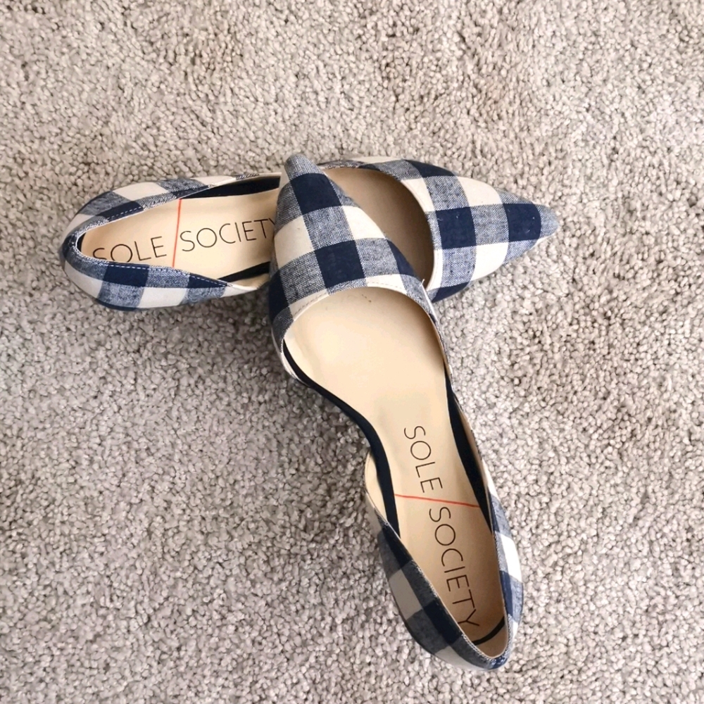 sole society gingham check low heeled shoes